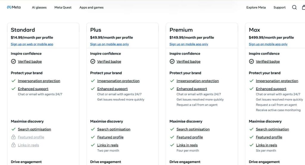 meta blue tick pricing meta blue tick pricing